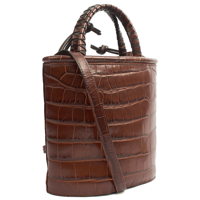 Picture of Aspinal of London Bucket Bag Padlock Bucket Bag in Brown, Exotic Effect Leather