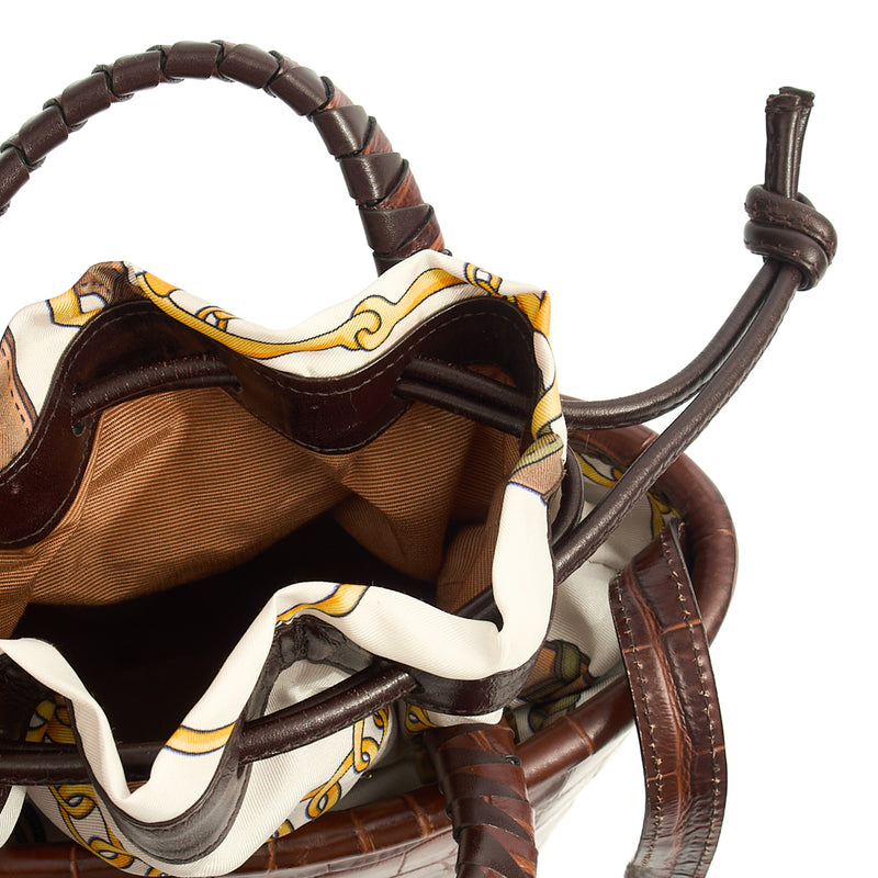 Picture of Aspinal of London Bucket Bag Padlock Bucket Bag in Brown, Exotic Effect Leather