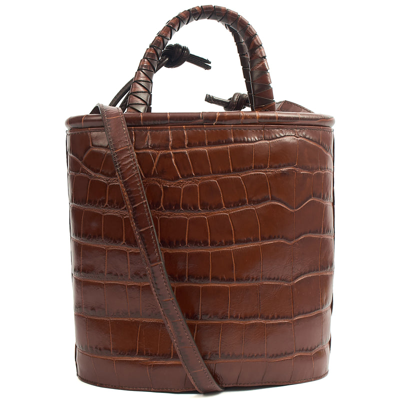 Picture of Aspinal of London Bucket Bag Padlock Bucket Bag in Brown, Exotic Effect Leather