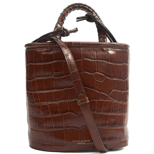 Picture of Aspinal of London Bucket Bag Padlock Bucket Bag in Brown, Exotic Effect Leather