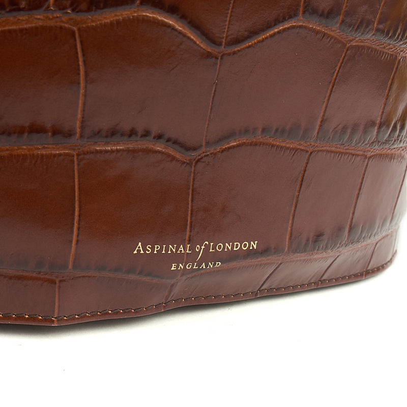 Picture of Aspinal of London Bucket Bag Padlock Bucket Bag in Brown, Exotic Effect Leather