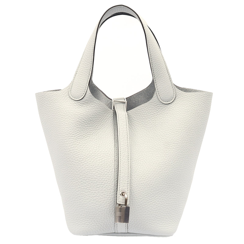 Picture of Hermes Bucket Bag Picotin 18 in Bleu Pale, Clemence Leather