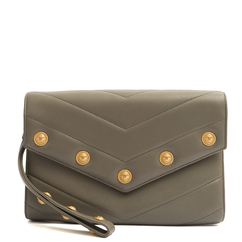 Picture of Chanel Clutch Pouch Wristlet in Grey, Lambskin Leather