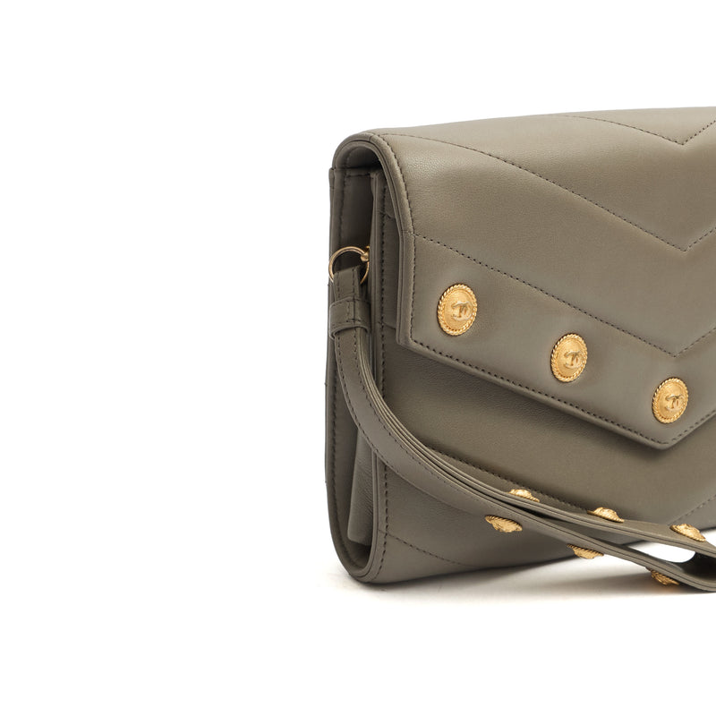 Picture of Chanel Clutch Pouch Wristlet in Grey, Lambskin Leather
