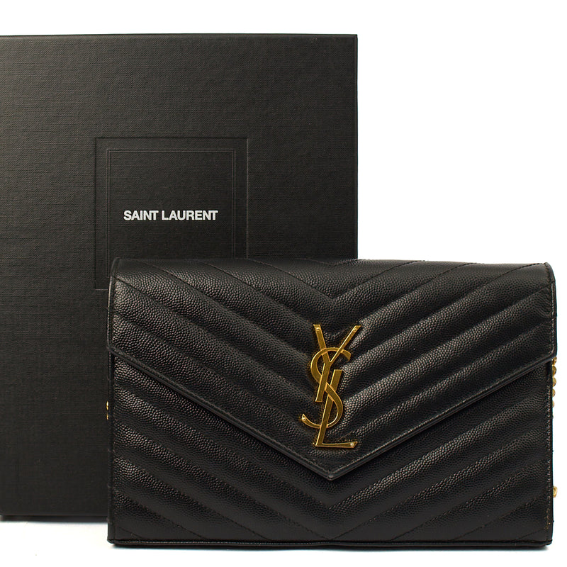 Picture of Saint Laurent Cross Body Envelope Chain Wallet in Black, Leather