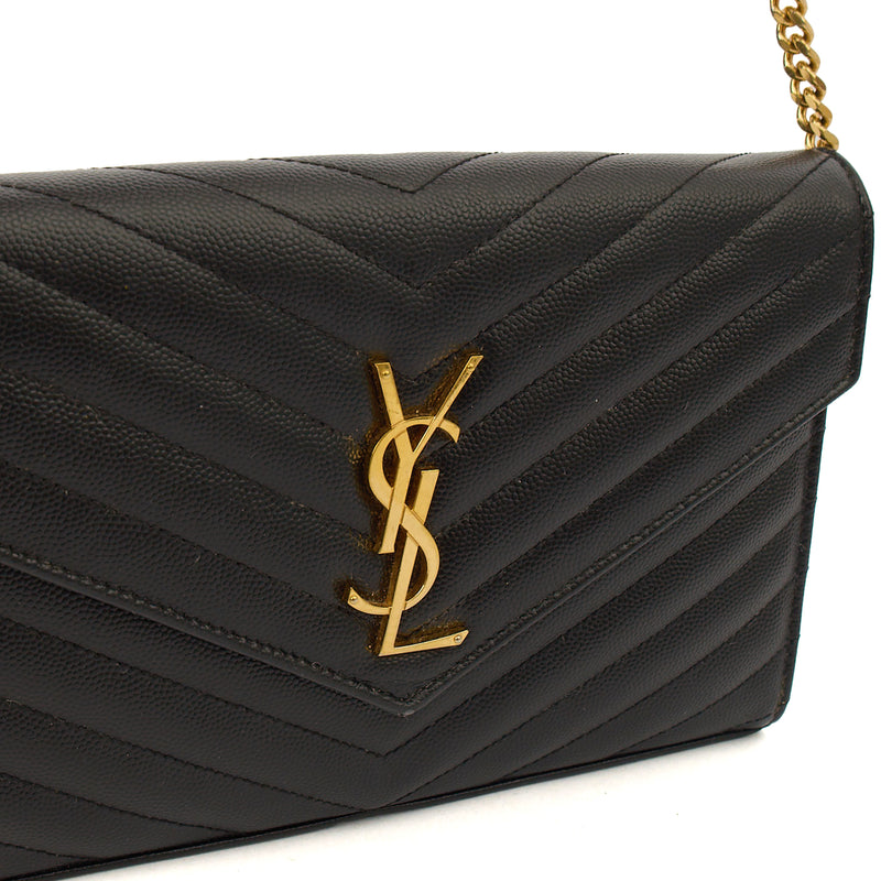 Picture of Saint Laurent Cross Body Envelope Chain Wallet in Black, Leather
