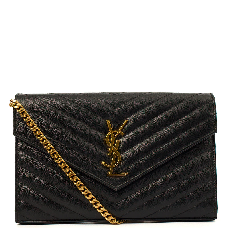 Picture of Saint Laurent Cross Body Envelope Chain Wallet in Black, Leather