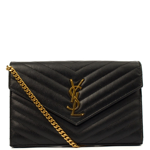 Picture of Saint Laurent Cross Body Envelope Chain Wallet in Black, Leather