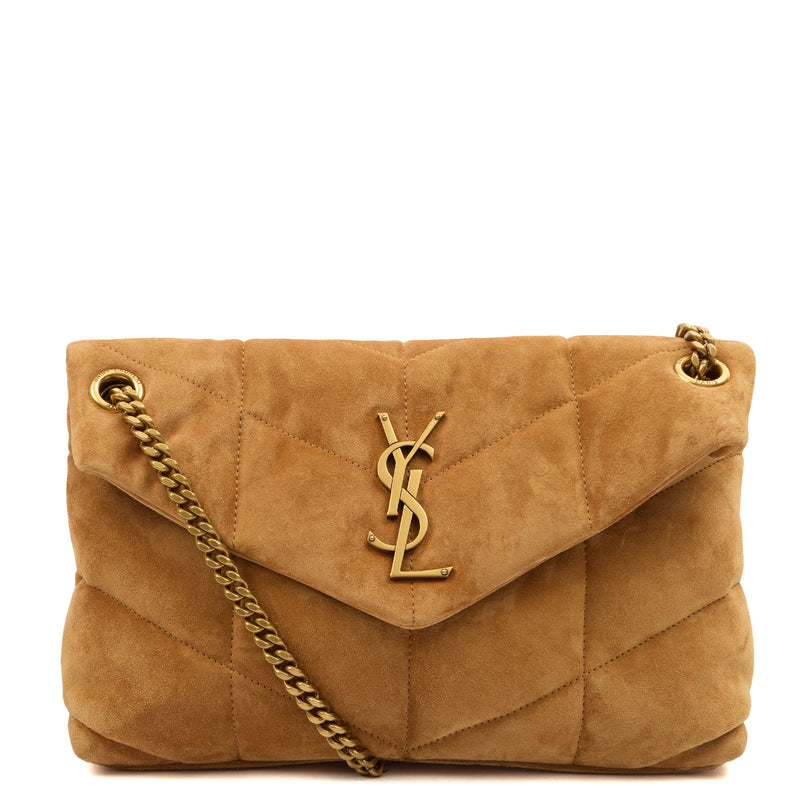 Picture of Saint Laurent Cross Body Puffer - Small in Brown, Suede