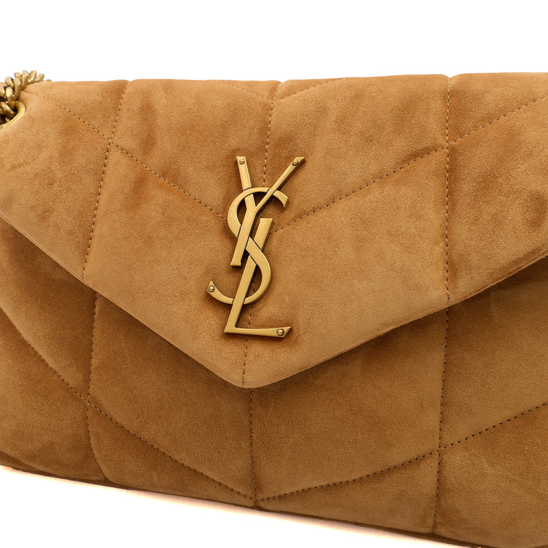 Picture of Saint Laurent Cross Body Puffer - Small in Brown, Suede