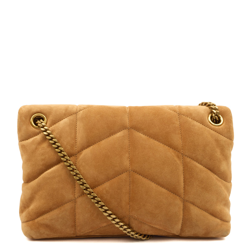 Picture of Saint Laurent Cross Body Puffer - Small in Brown, Suede