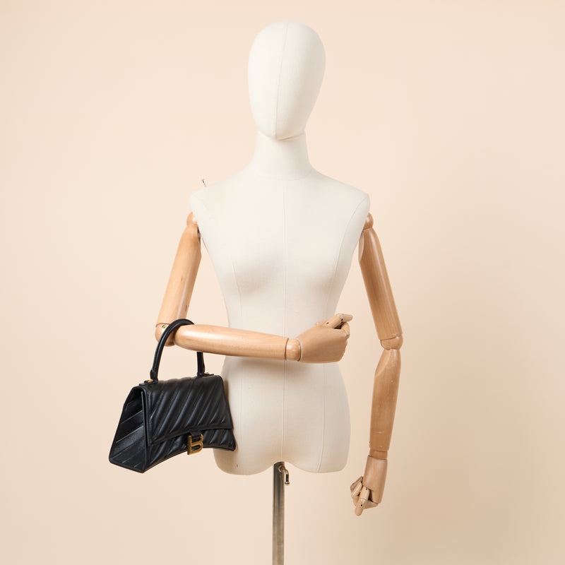 Balenciaga Top Handle Hourglass Top Handle Small in Black, Veau (Calfskin)