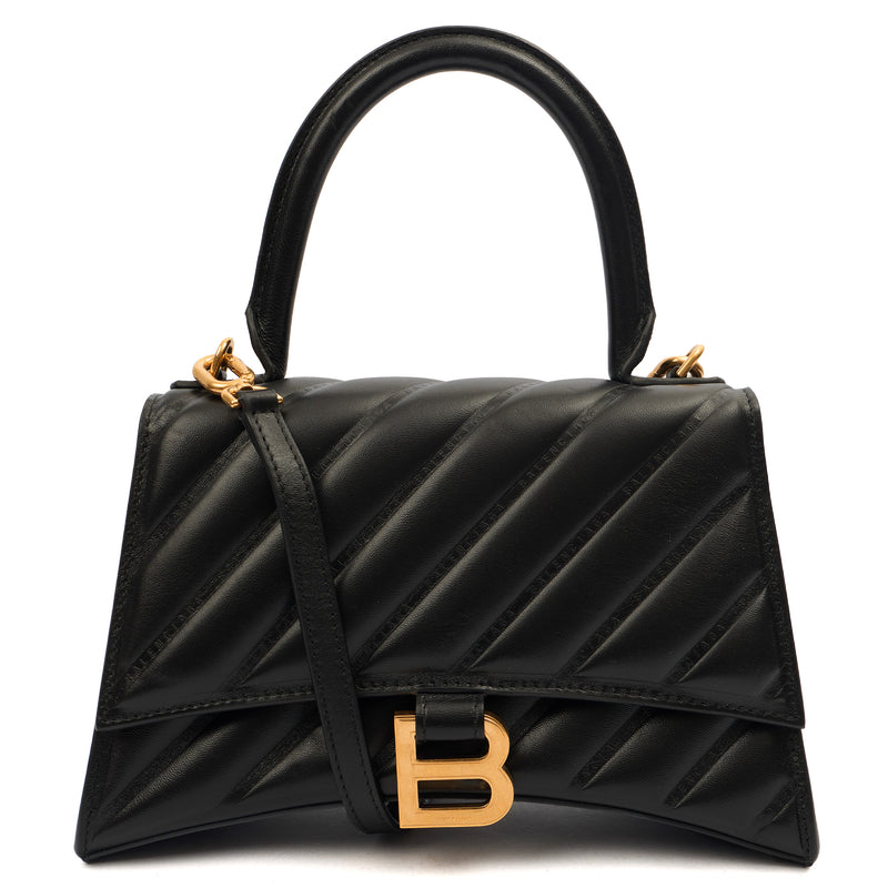 Picture of Balenciaga Top Handle Hourglass Top Handle Small in Black, Veau (Calfskin)