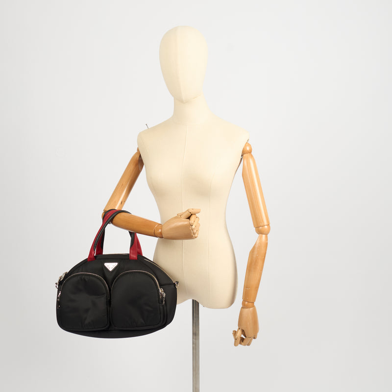 Prada Top Handle Front Pocket Double Zip Lux Tote in Black, Nylon