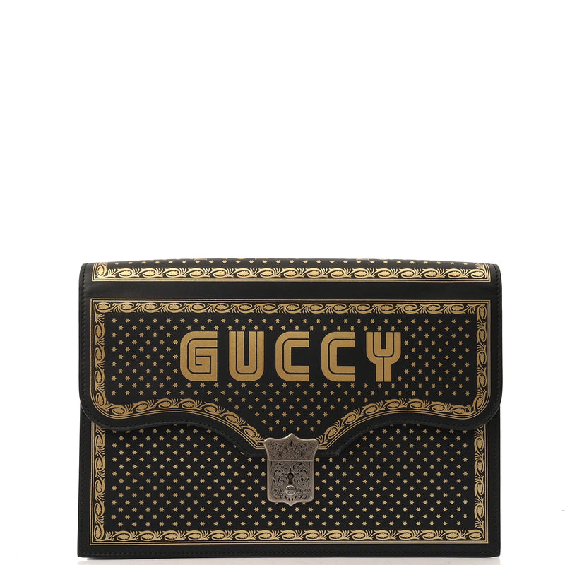 Picture of Gucci Clutch Logo Portfolio Clutch  in Black, Leather
