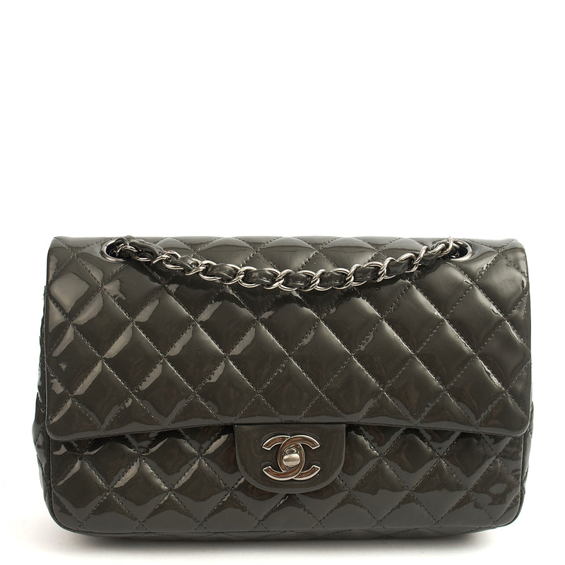 Picture of Chanel Shoulder Bag Classic Double Flap - Medium in Grey, Patent Leather