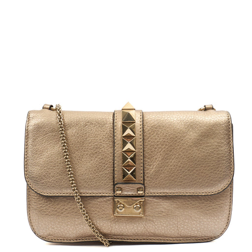 Picture of Valentino Shoulder Bag Glam Lock - Medium in Metallic, Calfskin