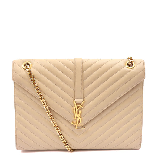 Picture of Saint Laurent Shoulder Bag Envelope - Large in Neutral, Calfskin Leather