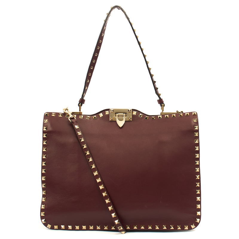 Picture of Valentino Tote Rockstud Tote Small in Red, Leather