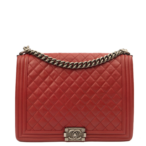 Picture of Chanel Shoulder Bag Boy - Large in Red, Lambskin Leather