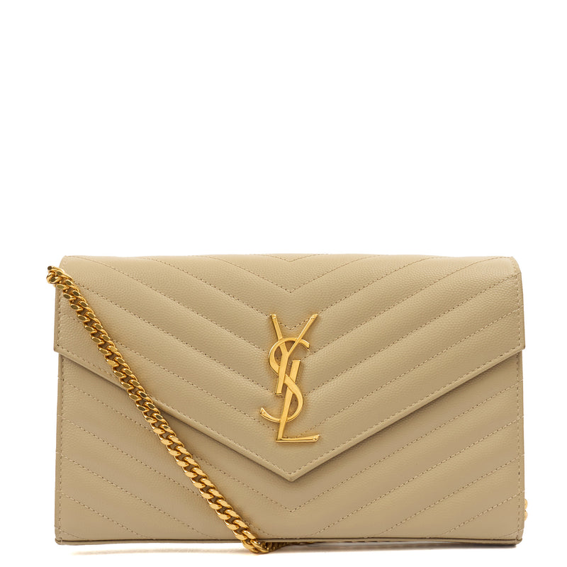 Picture of Saint Laurent Cross Body Envelope Wallet on Chain in White, Leather