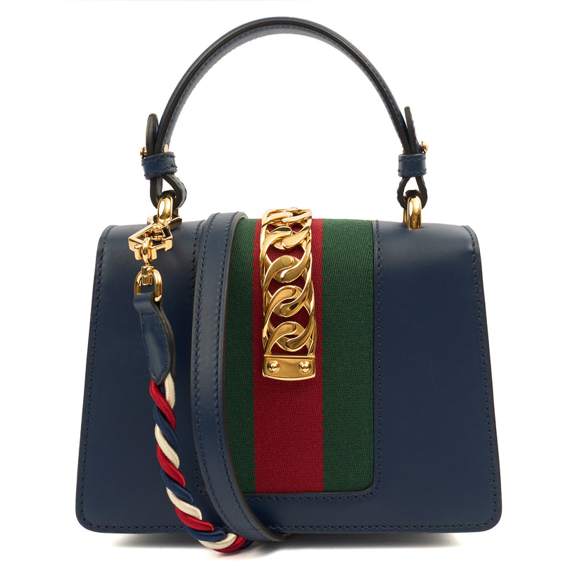 Picture of Gucci Cross Body Sylvie Top Handle Bag in Blue, Leather