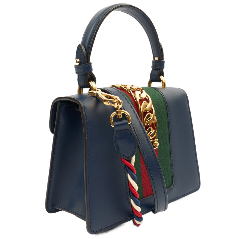 Picture of Gucci Cross Body Sylvie Top Handle Bag in Blue, Leather