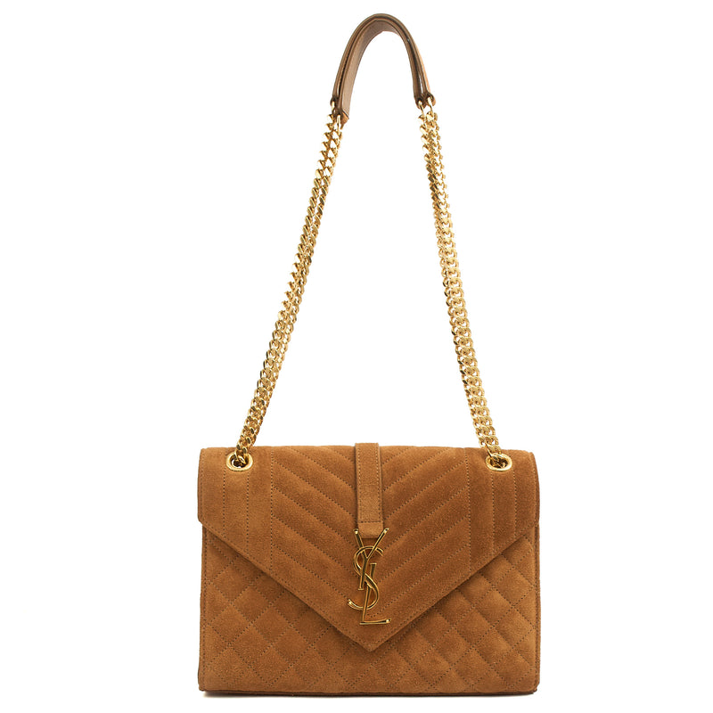 Picture of Saint Laurent Cross Body Envelope Shoulder Bag - Small in Brown, Suede
