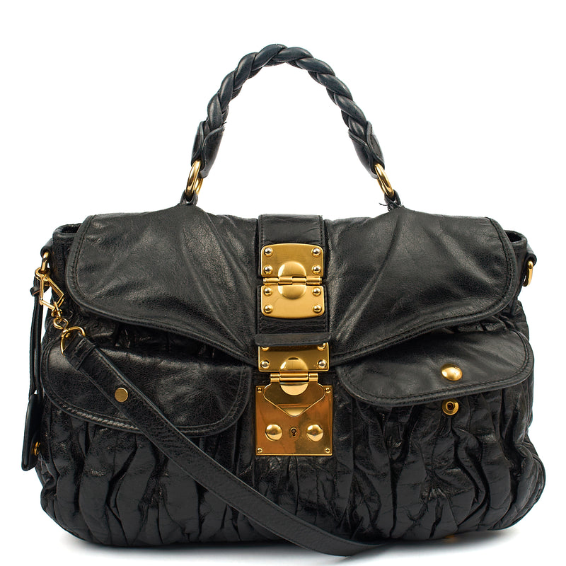 Picture of Miu Miu Cross Body Madras in Black, Patent Leather