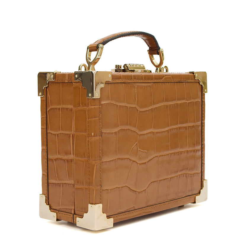 Picture of Aspinal of London Top Handle Trunk in Brown, Exotic Effect Leather