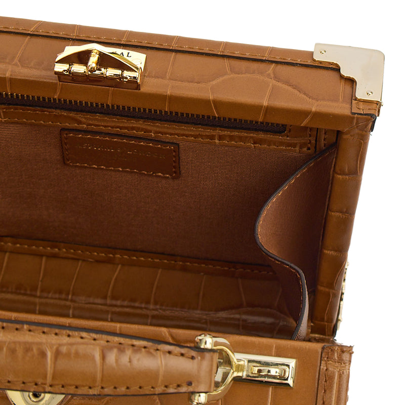 Picture of Aspinal of London Top Handle Trunk in Brown, Exotic Effect Leather