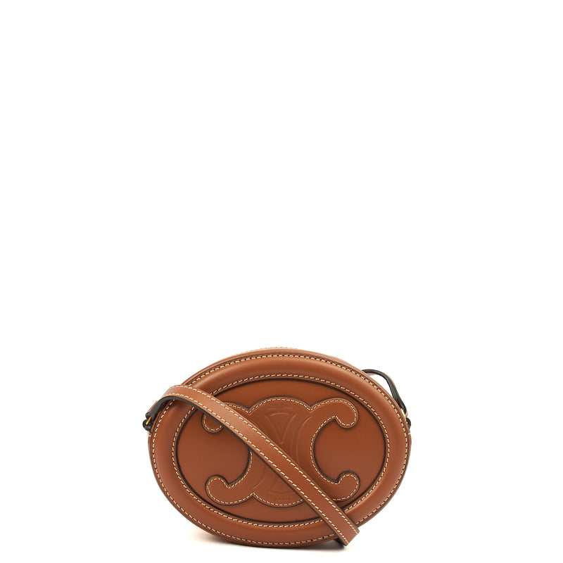 Picture of Celine Cross Body Triomphe Oval Crossbody in Brown, Box Calfskin
