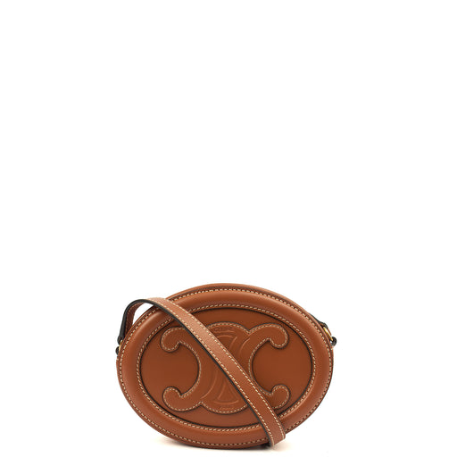 Picture of Celine Cross Body Triomphe Oval Crossbody in Brown, Box Calfskin