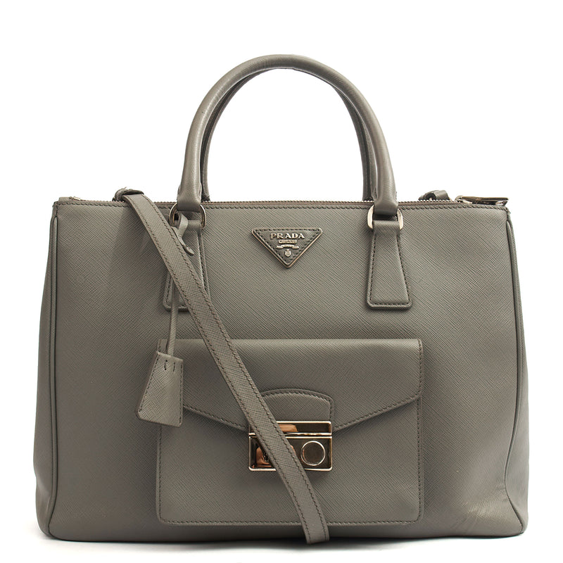 Picture of Prada Tote Galleria - Medium Double Zip Tote in Grey, Saffiano Leather