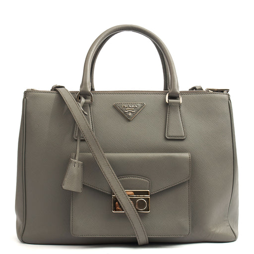 Picture of Prada Tote Galleria - Medium Double Zip Tote in Grey, Saffiano Leather