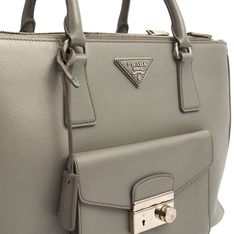 Picture of Prada Tote Galleria - Medium Double Zip Tote in Grey, Saffiano Leather