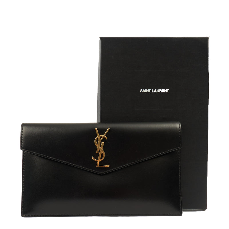 Picture of Saint Laurent Clutch Uptown Pouch in Black, Calfskin Leather