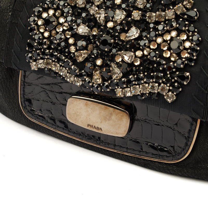 Picture of Prada Cross Body Evening Bag in Black, Leather