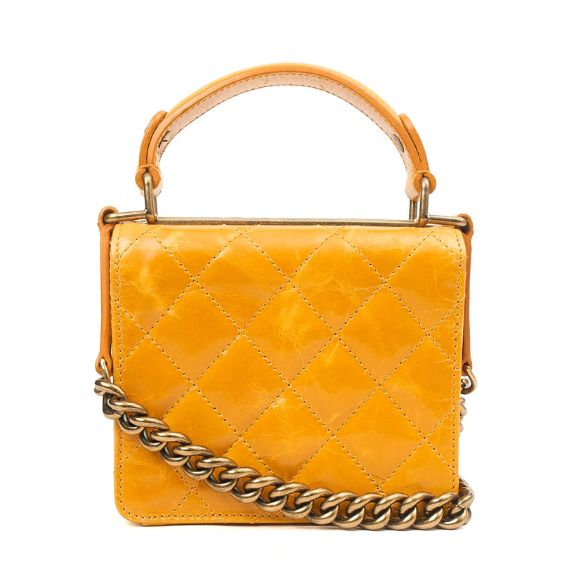 Picture of Chanel Top Handle Rita Dome in Yellow, Crinkled Calfskin Leather