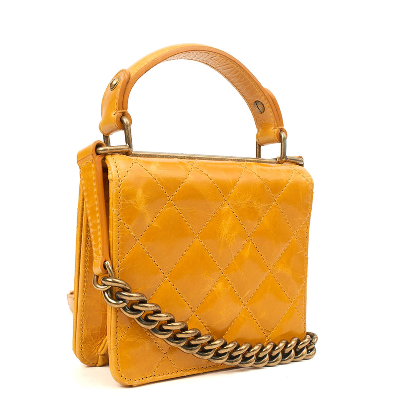 Picture of Chanel Top Handle Rita Dome in Yellow, Crinkled Calfskin Leather