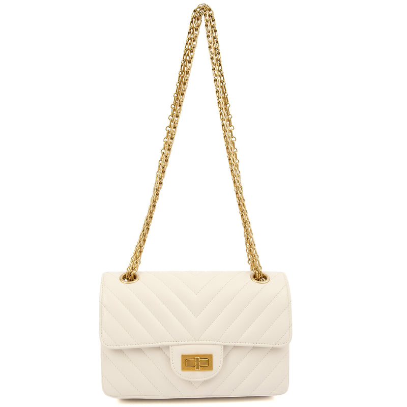 Picture of Chanel Cross Body Chevron Flap Bag  in White, Calfskin Leather