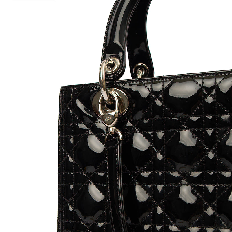 Picture of Christian Dior Top Handle Lady Dior - Medium in Black, Patent Leather