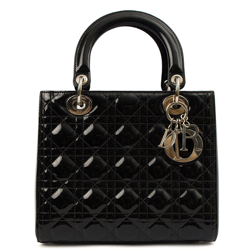 Picture of Christian Dior Top Handle Lady Dior - Medium in Black, Patent Leather