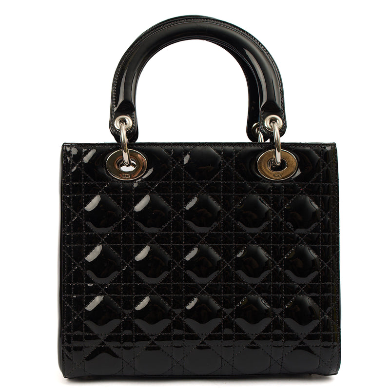 Picture of Christian Dior Top Handle Lady Dior - Medium in Black, Patent Leather