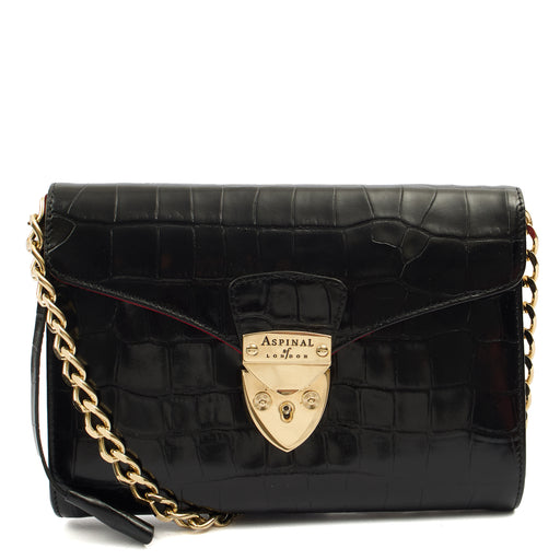 Picture of Aspinal of London Shoulder Bag Mayfair - Midi in Black, Exotic Effect Leather