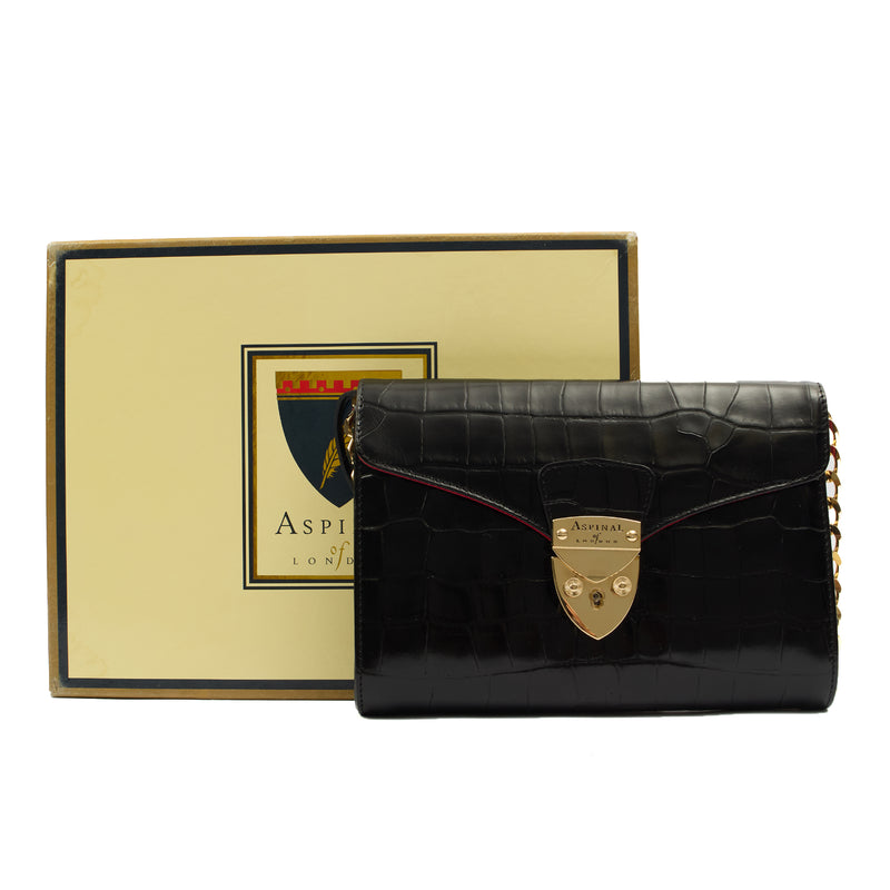 Picture of Aspinal of London Shoulder Bag Mayfair - Midi in Black, Exotic Effect Leather