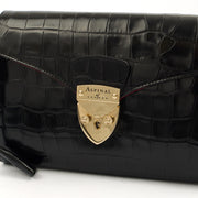 Picture of Aspinal of London Shoulder Bag Mayfair - Midi in Black, Exotic Effect Leather