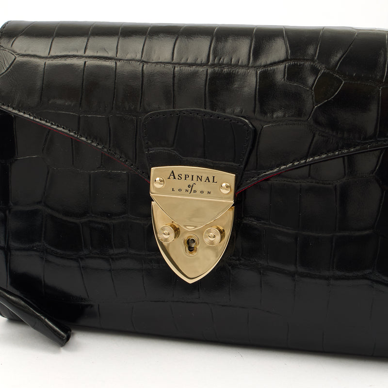 Picture of Aspinal of London Shoulder Bag Mayfair - Midi in Black, Exotic Effect Leather