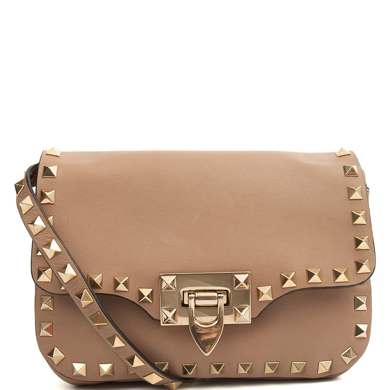 Picture of Valentino Cross Body Rockstud Chain Wallet in Neutral, Calfskin