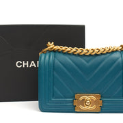 Picture of Chanel Shoulder Bag Boy - Small in Blue, Calfskin Leather